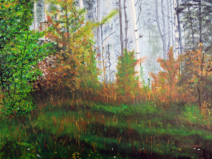 Original painting, "Foggy Forest" by Elaine Fogel