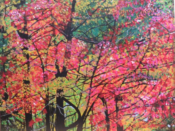 painting of autumn trees by Canadian-American artist, Elaine Fogel