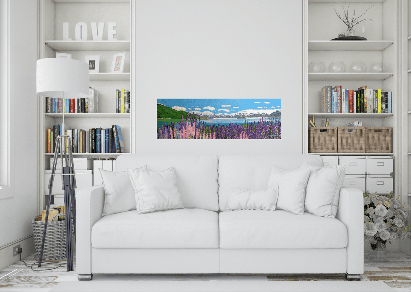 Image of original painting "Lupins Landscape" on a room wall