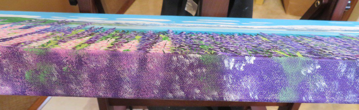 Bottom edge of painting, "Lupins Landscape"
