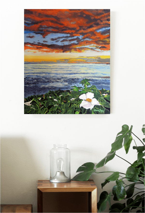 "Maritime Wild Rose" painting on a wall