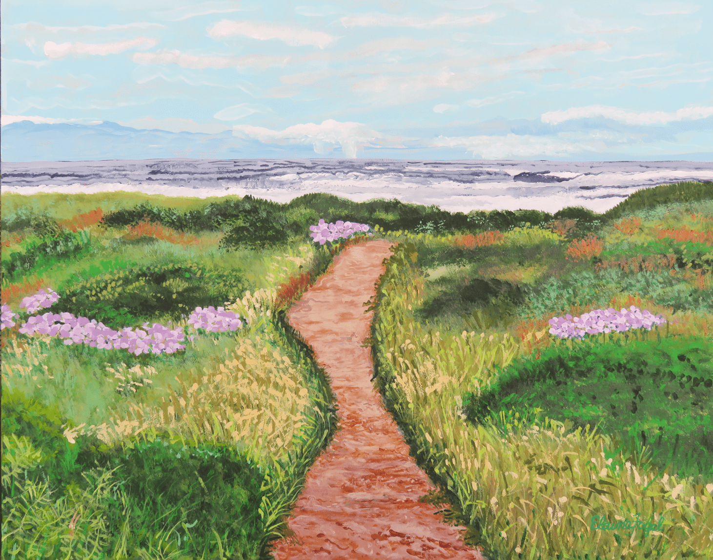 Original painting of a coastal pathway to the beach.